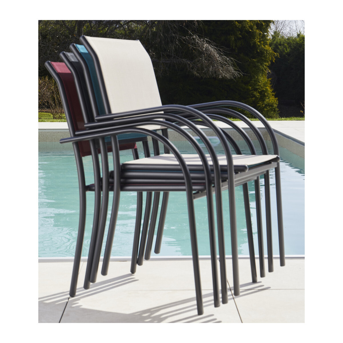 Ensemble table et chaises de jardin  - Gris anthracite et Lin - HONFLEUR BEZIERS