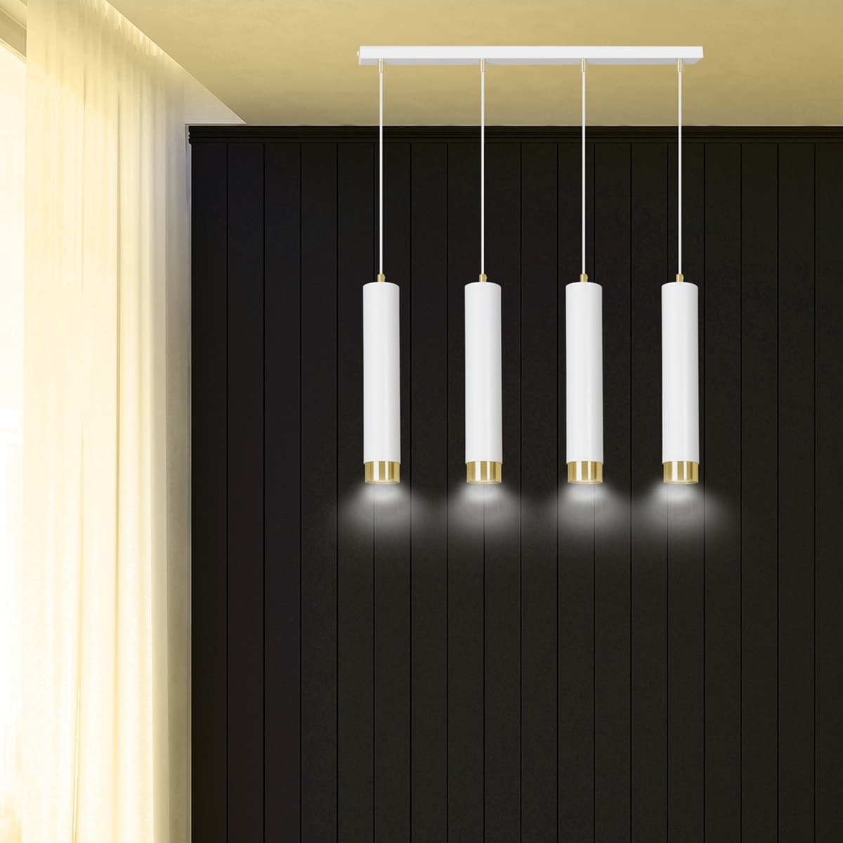 Lampada a sospensione Kibo in acciaio bianco e oro