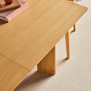 Table à manger rectangulaire extensible bois d'hévéa et placage chêne naturel 6-8 places 170-210cm - Albane
