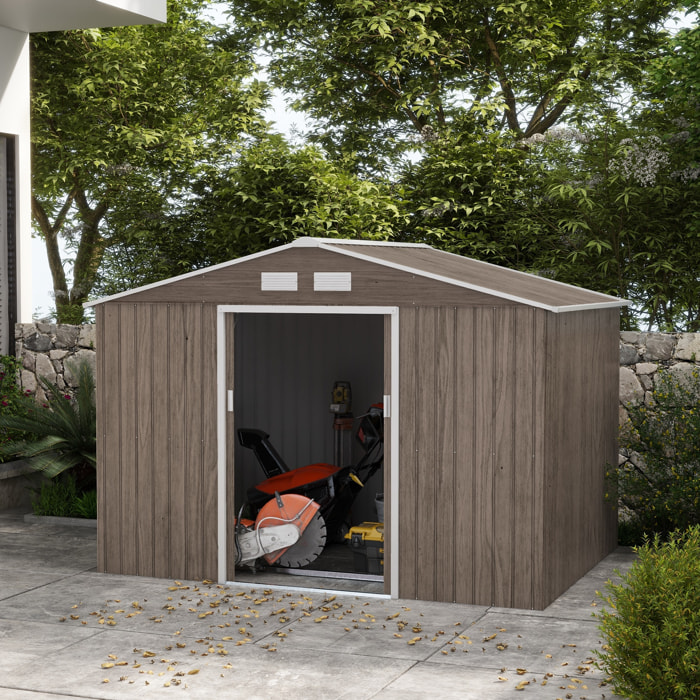 Abri de jardin - cabanon double porte coulissante, fondation incluse - 277 x 191 x 192 cm - tôle d'acier ondulée effet bois