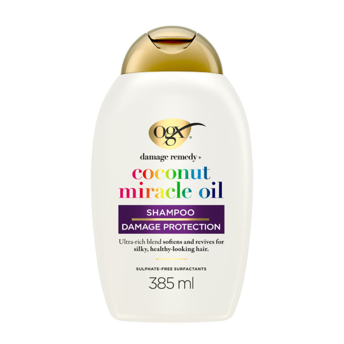 OGX Shampooing Extra Strength Damage Remedy Coconut Miracle Oil, 385ml – Shampoing réparateur au lait de coco – Soin pour cheveu