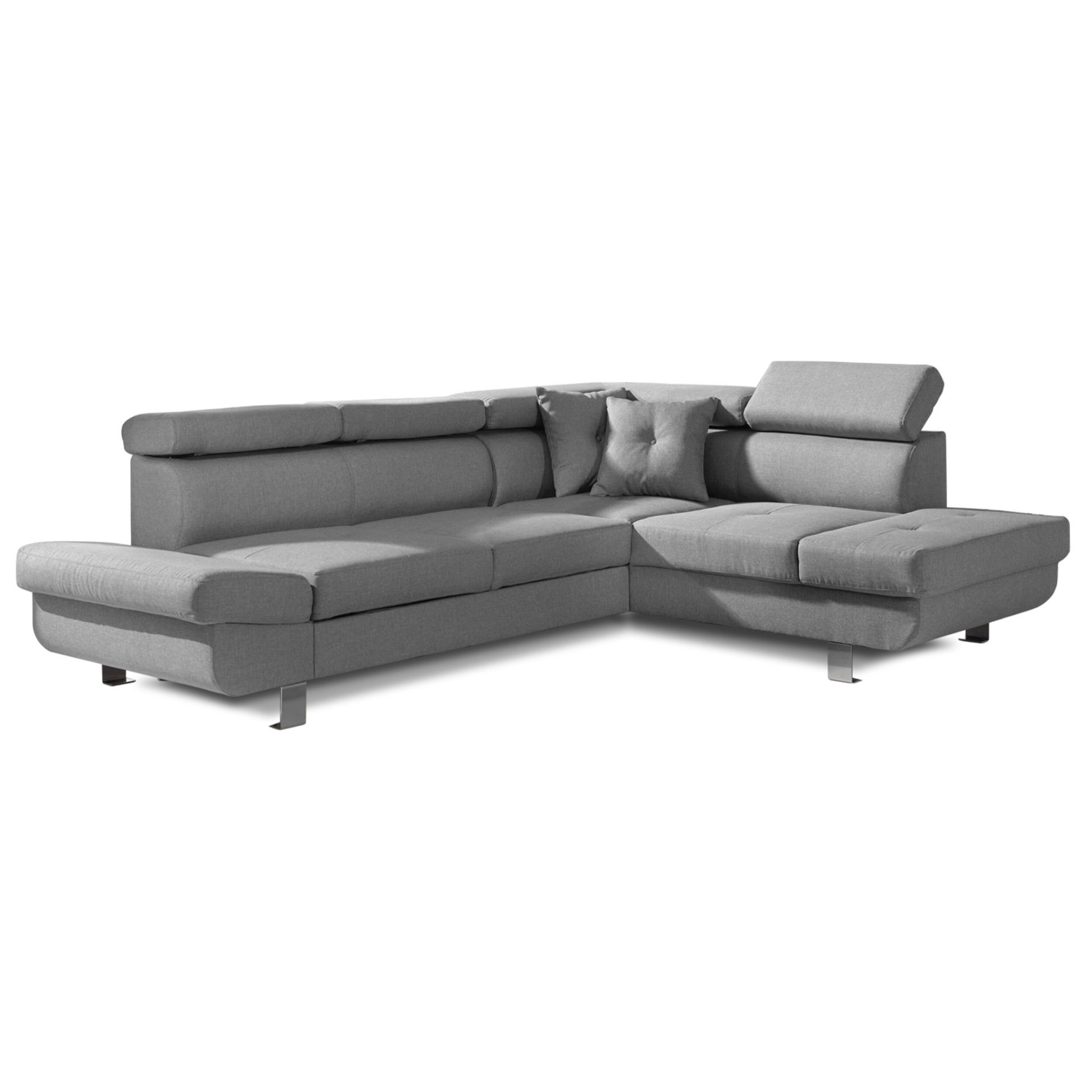 Lisbona - Canapé d'angle droit convertible - 5 places - avec têtières - Gris clair