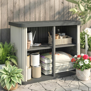 Coffre de jardin 480L 2 portes coulissantes étagère gris crème