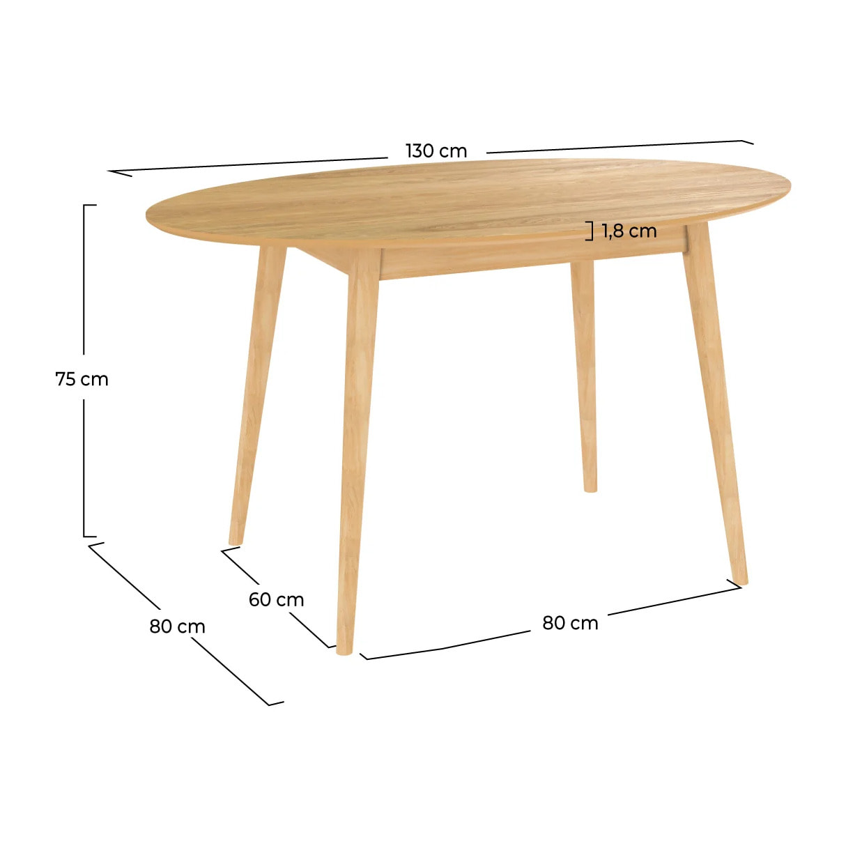 Table ovale 4 personnes en bois clair 130 cm - Eddy