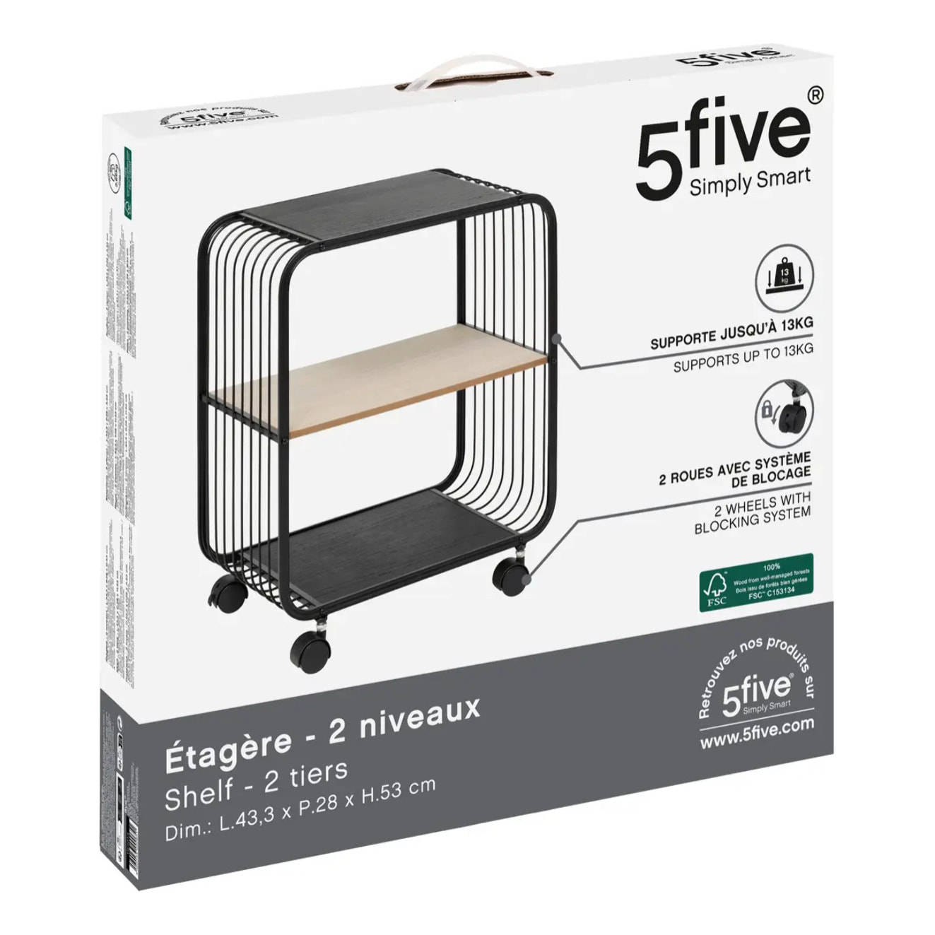 Étagère 2 niveaux en métal et bois noir