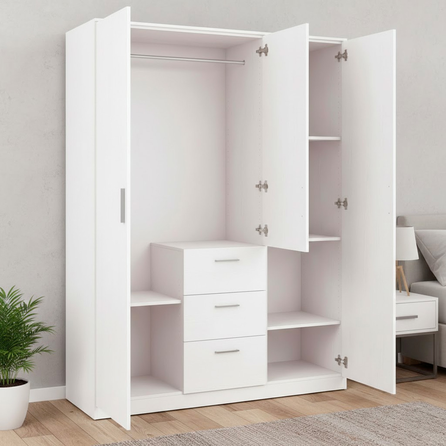 Armadio Da Camera 3 Ante E 3 Cassetti Con Appendiabiti E 6 Ripiani Guardaroba Capiente Salvaspazio Per Camera Matrimoniale 117 x 203 x 52 Cm Bianco