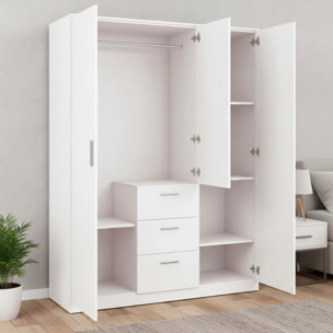 Armadio Da Camera 3 Ante E 3 Cassetti Con Appendiabiti E 6 Ripiani Guardaroba Capiente Salvaspazio Per Camera Matrimoniale 117 x 203 x 52 Cm Bianco