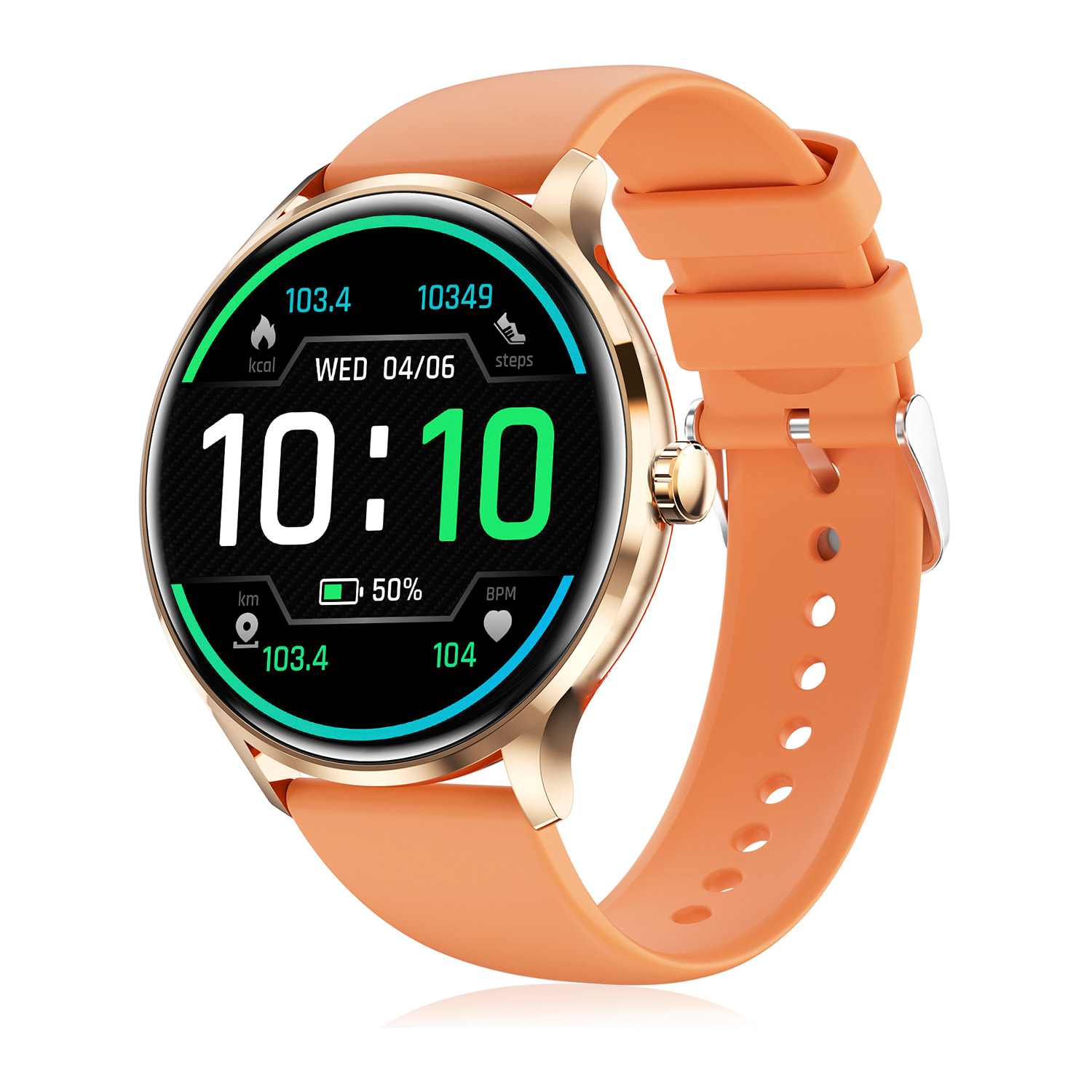 DAM Smartwatch QS80 con llamadas BT, notificaciones push. Monitor deportivo y de salud, termómetro. 4,4x1,1x3,7 Cm. Color: Naranja