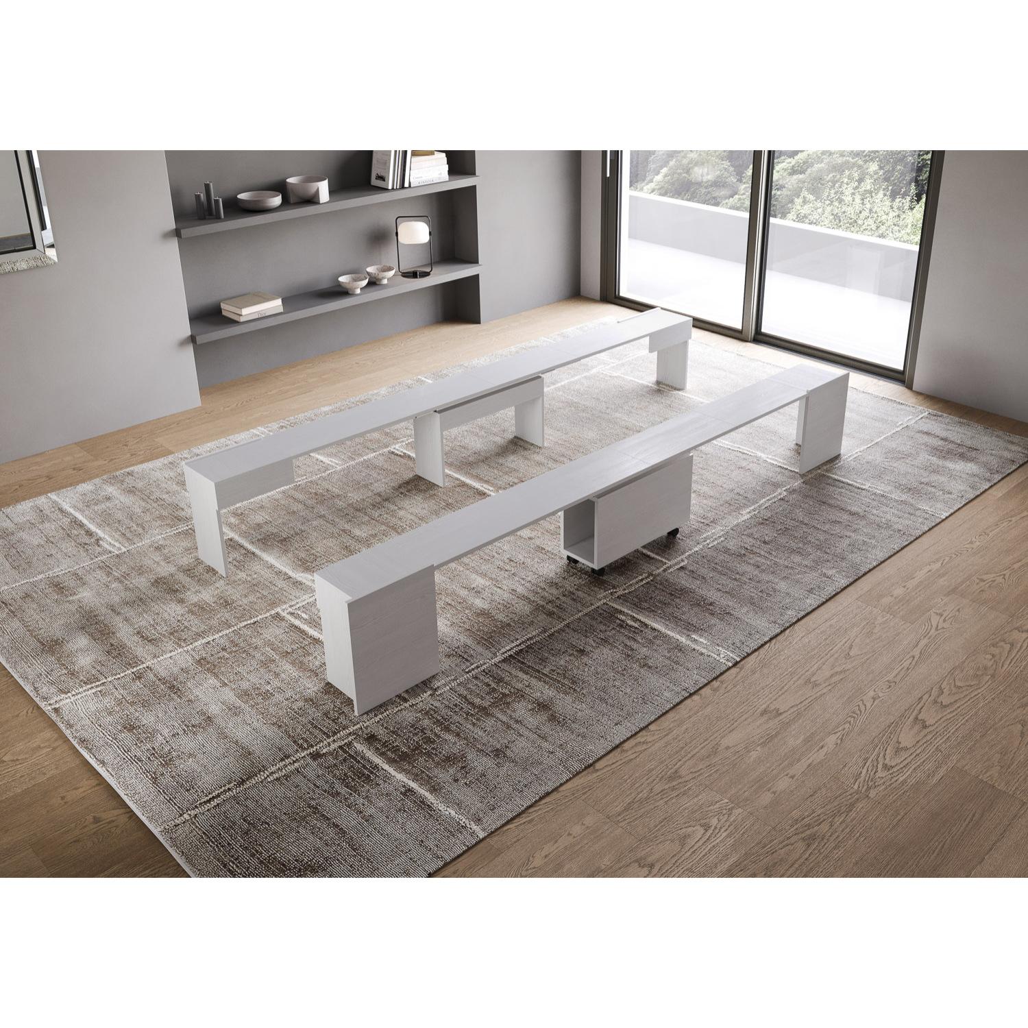 Consolle allungabile 90x42/302 cm Evolve Bianco Frassino con panca inferiore e superiore