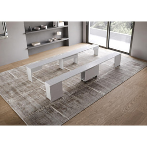 Consolle allungabile 90x42/302 cm Evolve Bianco Frassino con panca inferiore e superiore