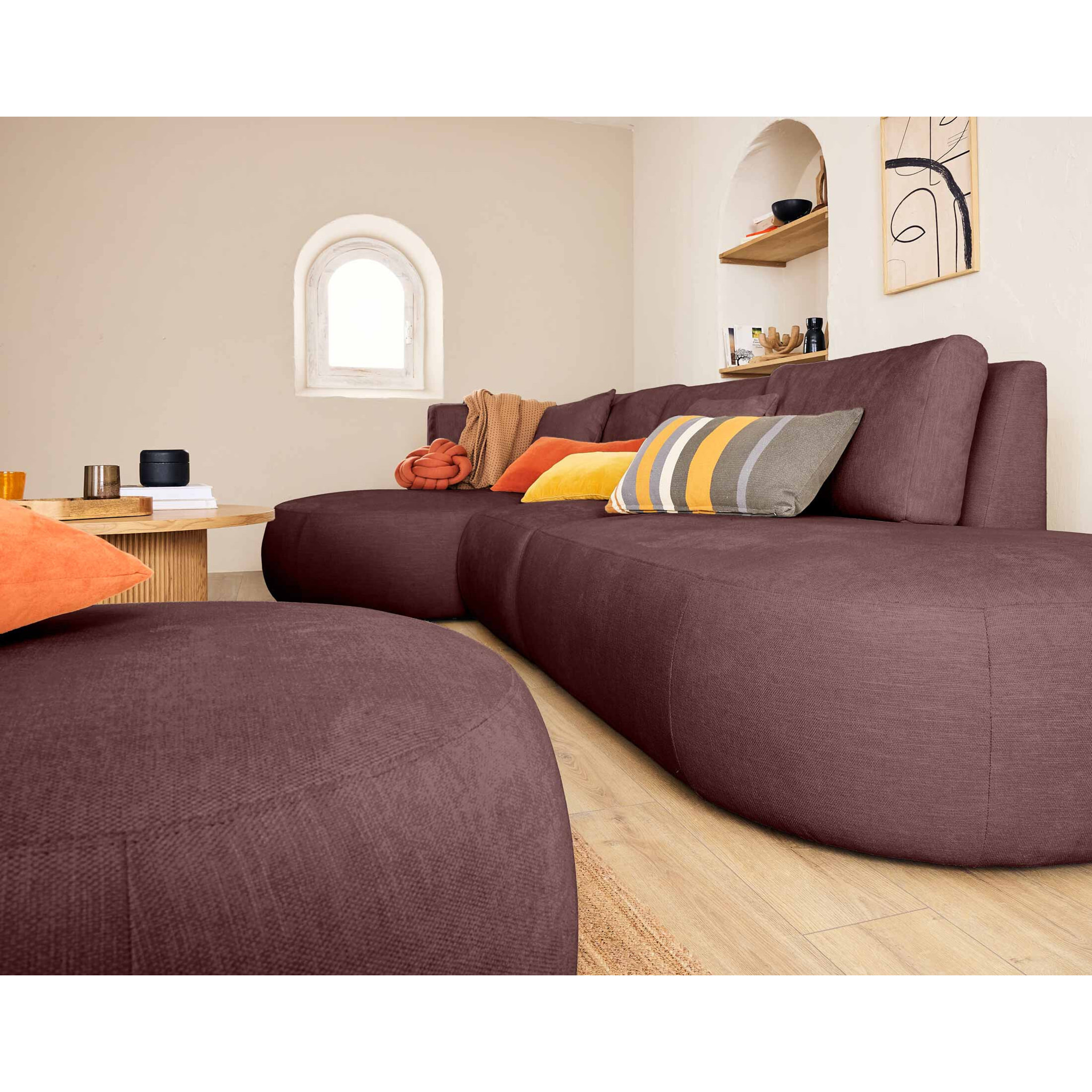 Santorini - module d'assise droit - en tissu texturé - Prune