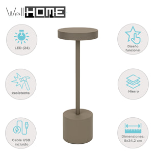 Well Home Lámpara de Mesa color Taupe con 24 luces LED blanco cálido con 3 modos de iluminación Ø8x34,2cm