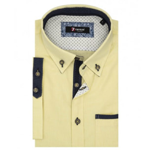 Camicia Uomo 1 Bottone Button Down Manica Corta Slim Oxford Strech Unito Giallo
