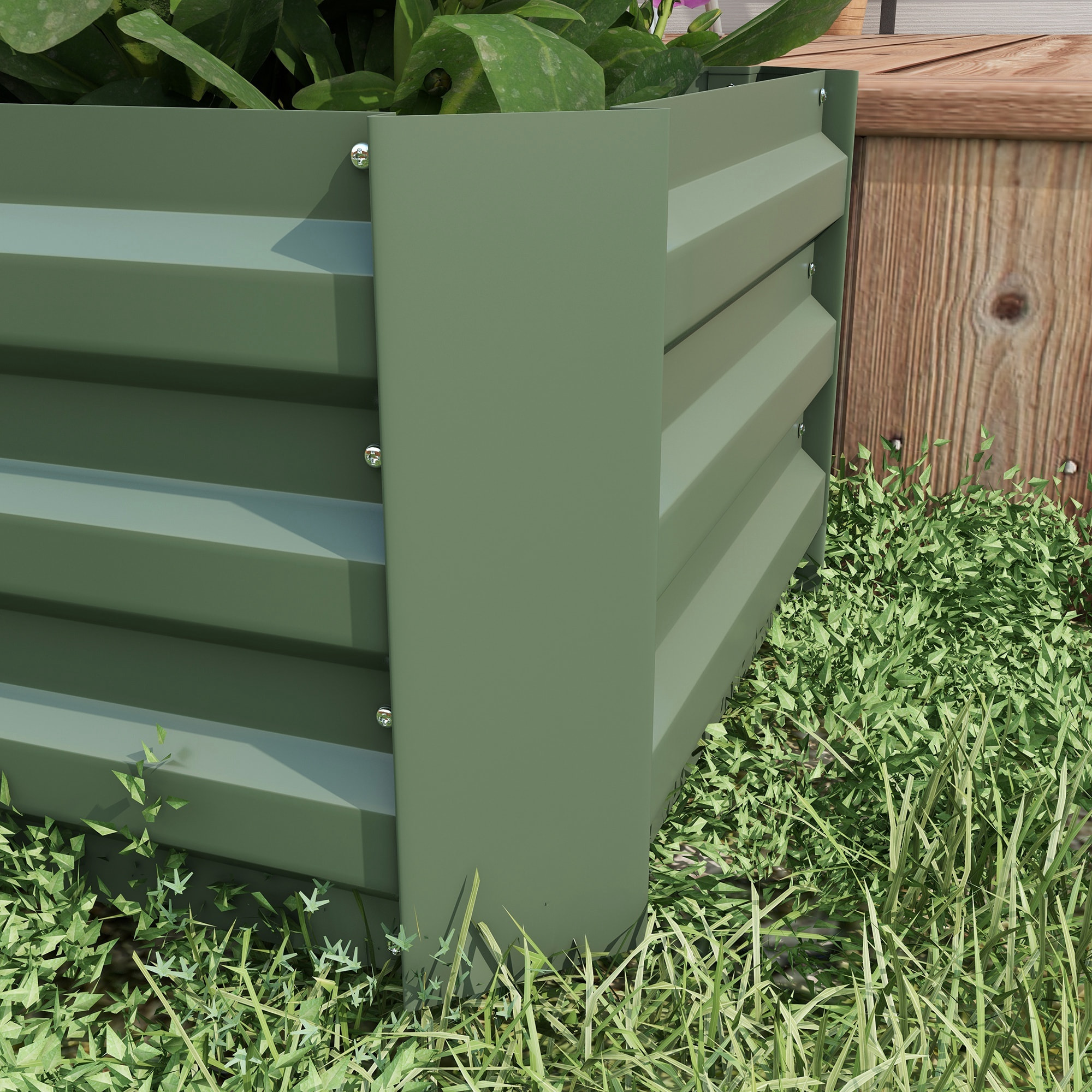 Lot de 2 carrés potager de jardin dim. 100L x 50l x 30H cm tôle d'acier ondulée vert