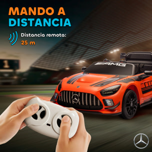 Coche Eléctrico para Niños, Mercedes-AMG GT3 Evo, Coche de Batería 12V, con Mando a Distancia 2,4 G, Motor Doble, Ruedas Auxiliares, Asa de Arrastre, Música Inalámbrica, Faros, Naranja