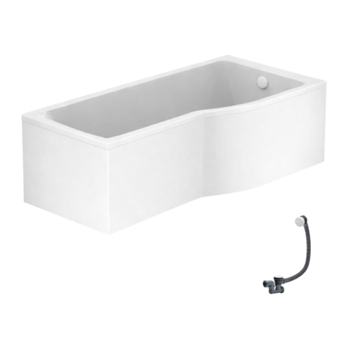Baignoire bain douche 150 x 80 cm droite Connect Air + tablier + vidage Blanc