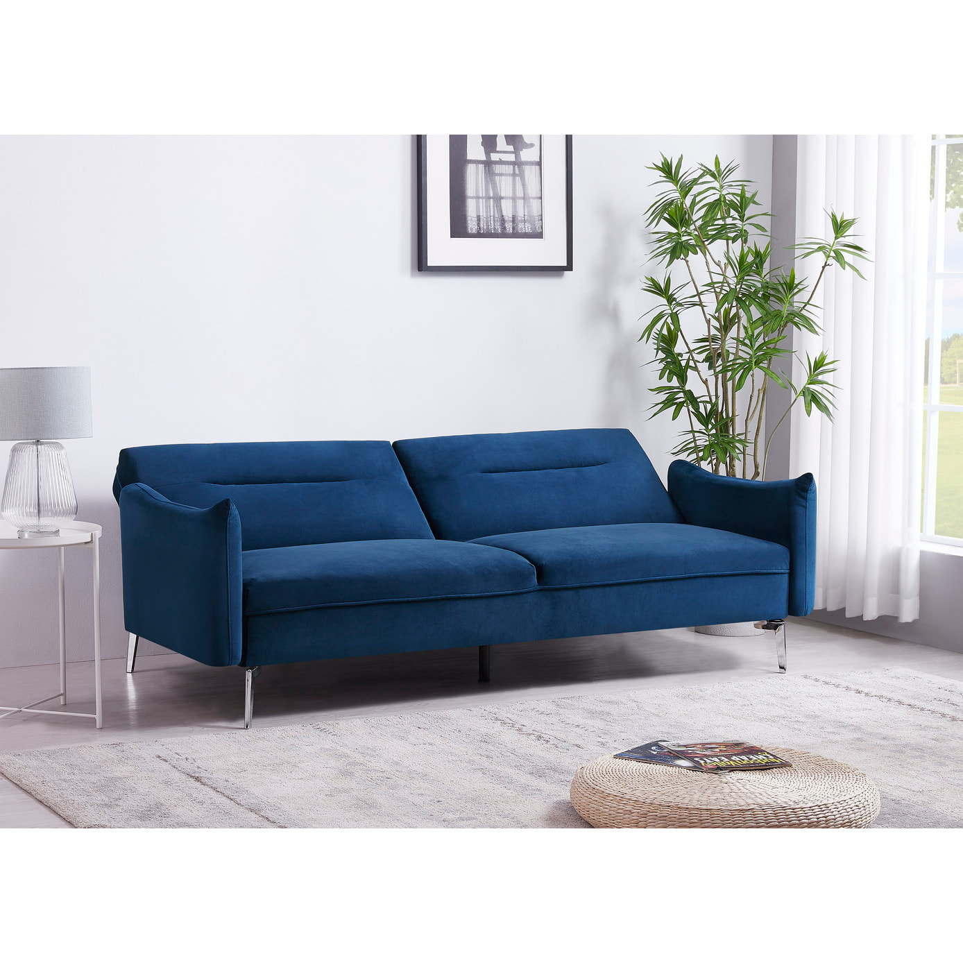 Canapé design convertible 3 places en velours bleu SALLY