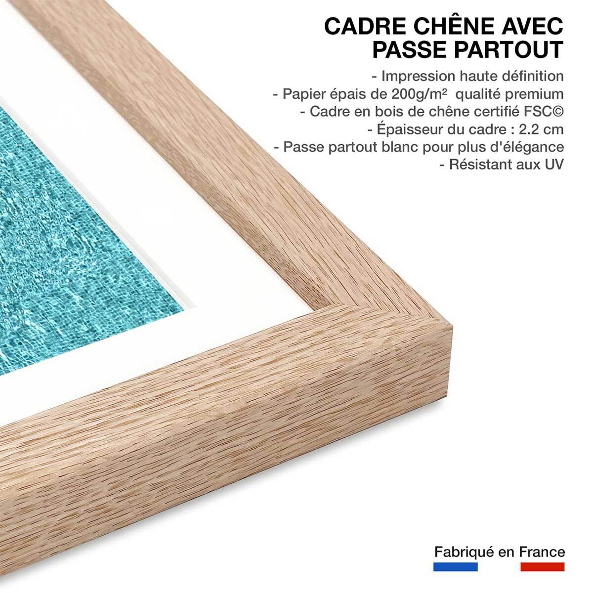 Poster pastèque piscine Affiche + cadre en bois - Chêne