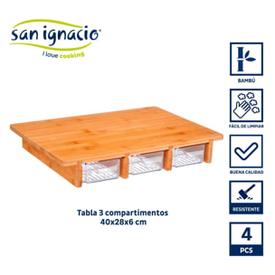 Tabla bambu con 3 compartimentos 40x28x6 colección kinvara