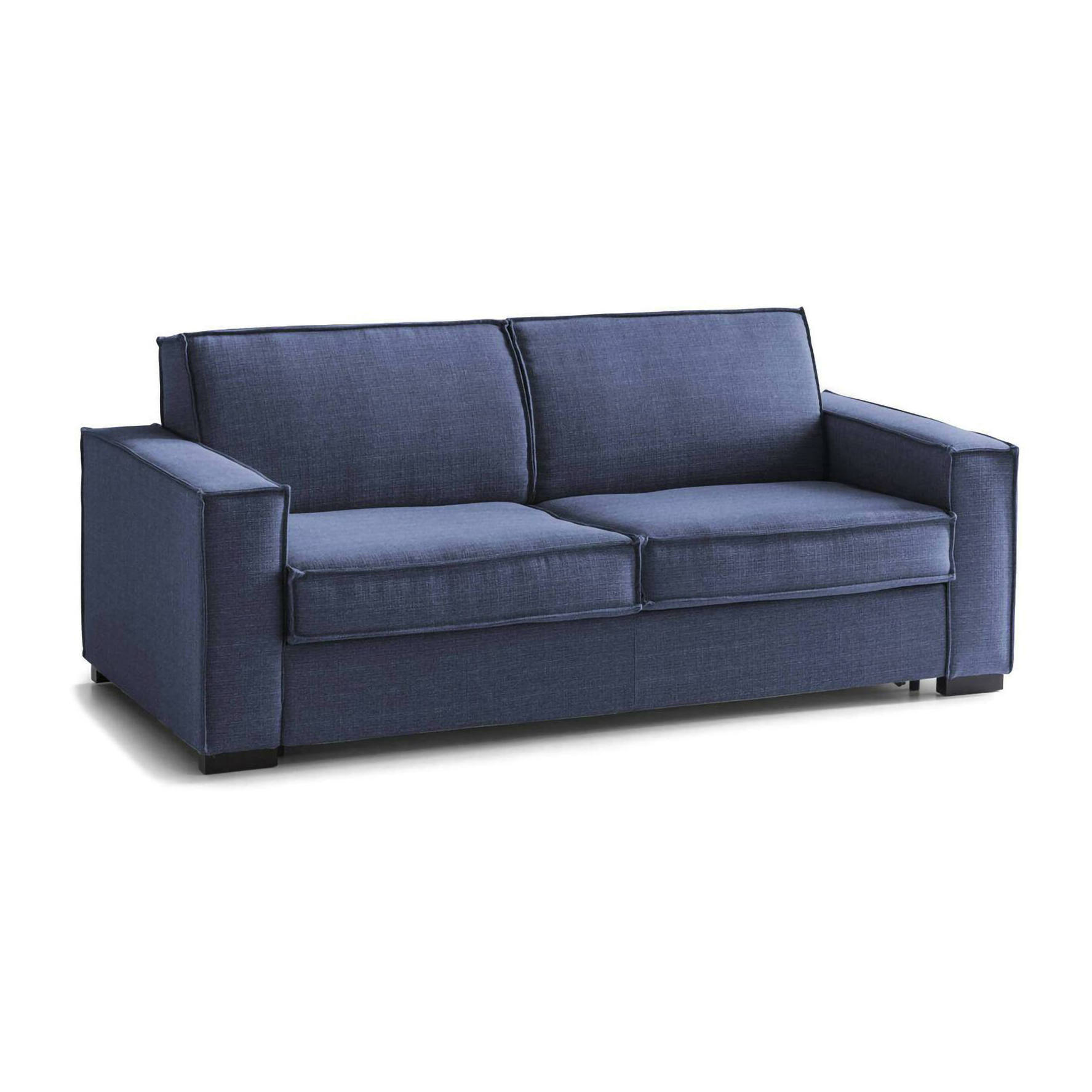 Divano fisso Alba, Divano a 3 posti, 100% Made in Italy, Sofà Soggiorno in tessuto, con Braccioli slim, Cm 200x95h90, Blu