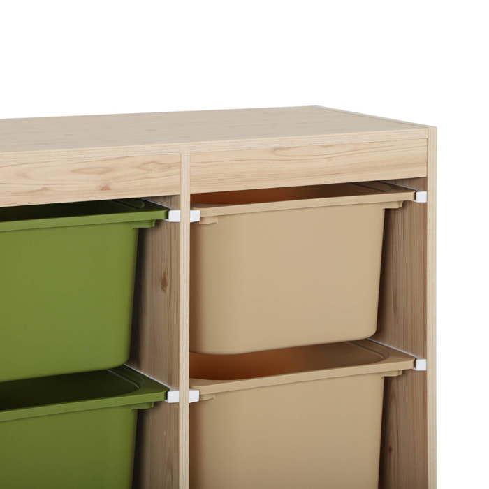 Meuble de rangement enfant 6 bacs de rangement en plastique vert olive taupe - Sora