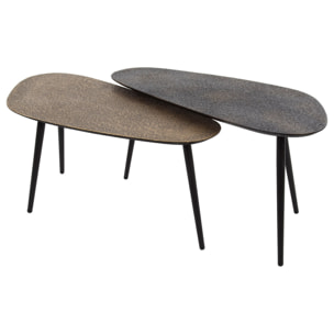 Kahoni - lot de 2 tables basses gigognes - doré et noir - 84 cm - Noir / Doré