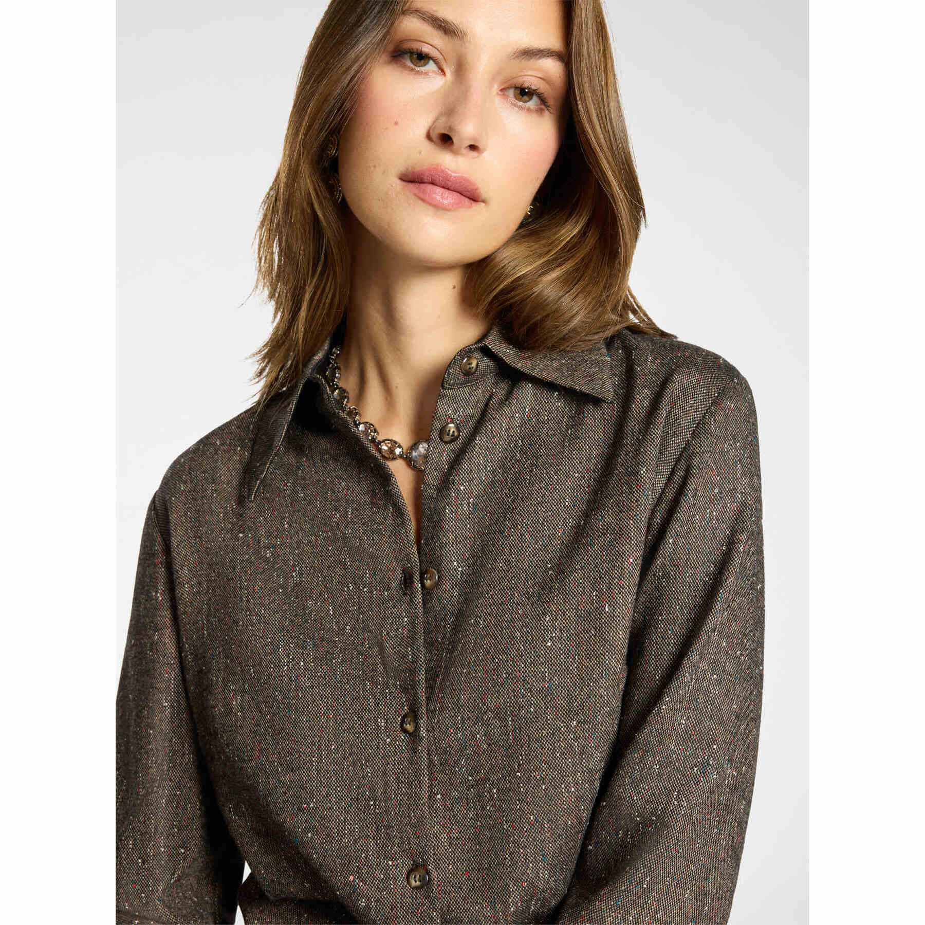 Elena Mirò - Camicia misto lana fiammata - Marrone