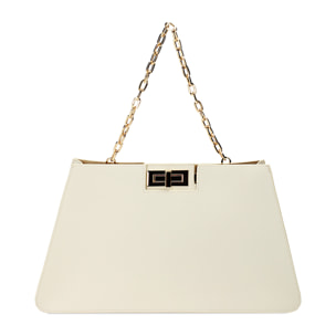 Bolso de mano color crema con cadenita