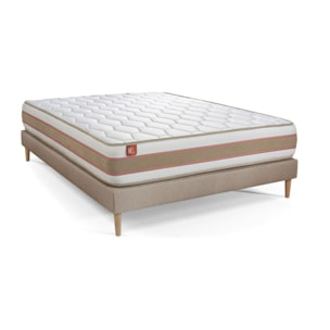 Ensemble Matelas Le Délicat - 26cm - Ressorts ensachés et mémoire de forme - Technologie hybride, fabrication responsable. - Sommier kit Beige