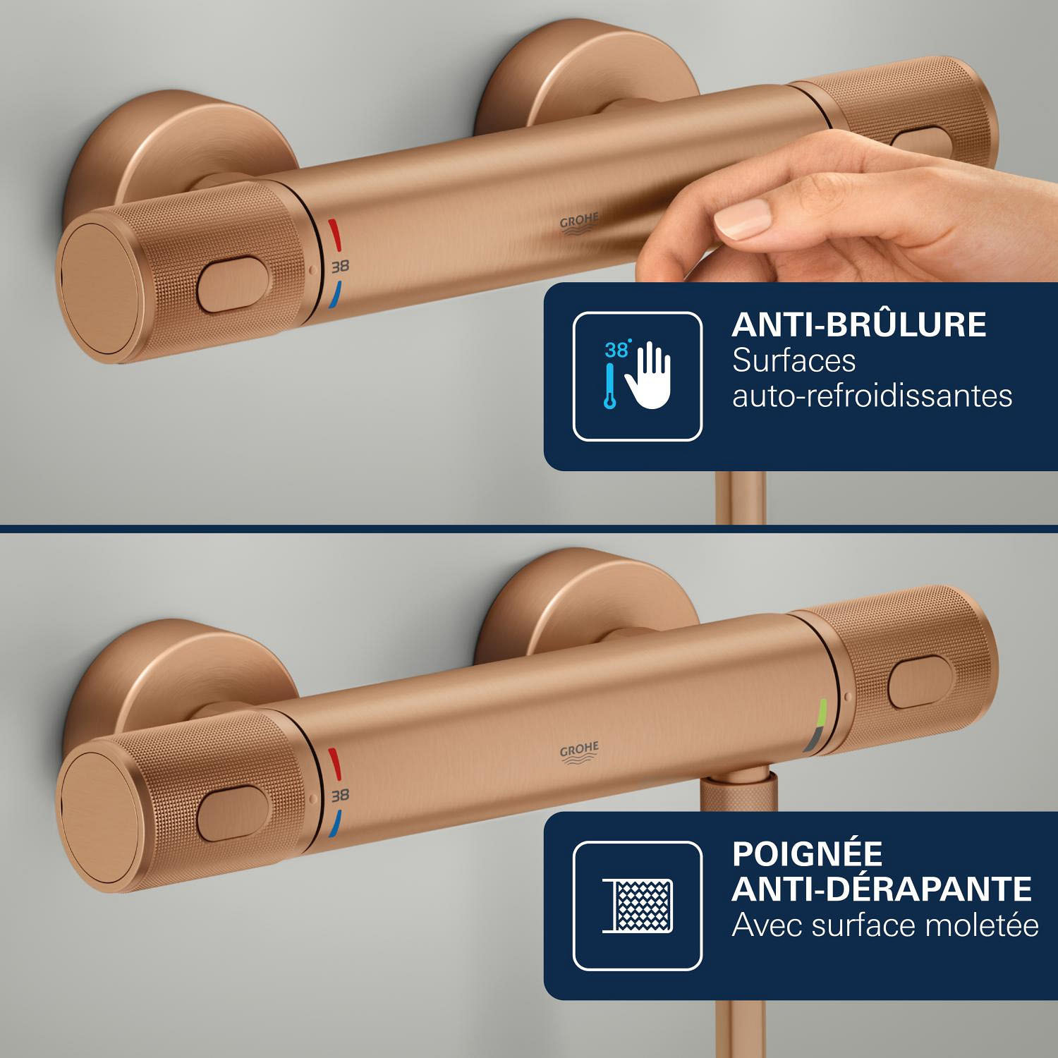 Mitigeur thermostatique Bain Douche 1/2 - Warm Sunset brossé