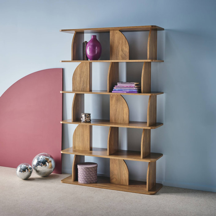 Etagère. bibliothèque exotique décor bois manguier 5 niveaux. séparateurs courbés - Alva