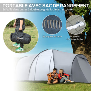 Tente de camping familiale 4-6 personnes 2 cabines 2 portes auvent 5,9L x 2,45l x 1,93H m rouge gris