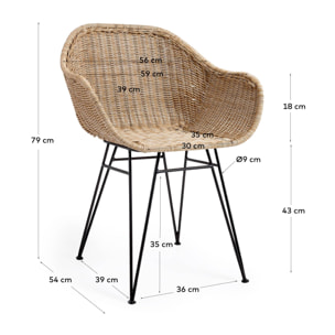 Kave Home - Sedia da esterno Chart in rattan sintetico e gambe in acciaio zincato finitura nera