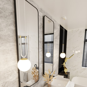 Lampada a sospensione GLAM in acciaio bianco opale e oro