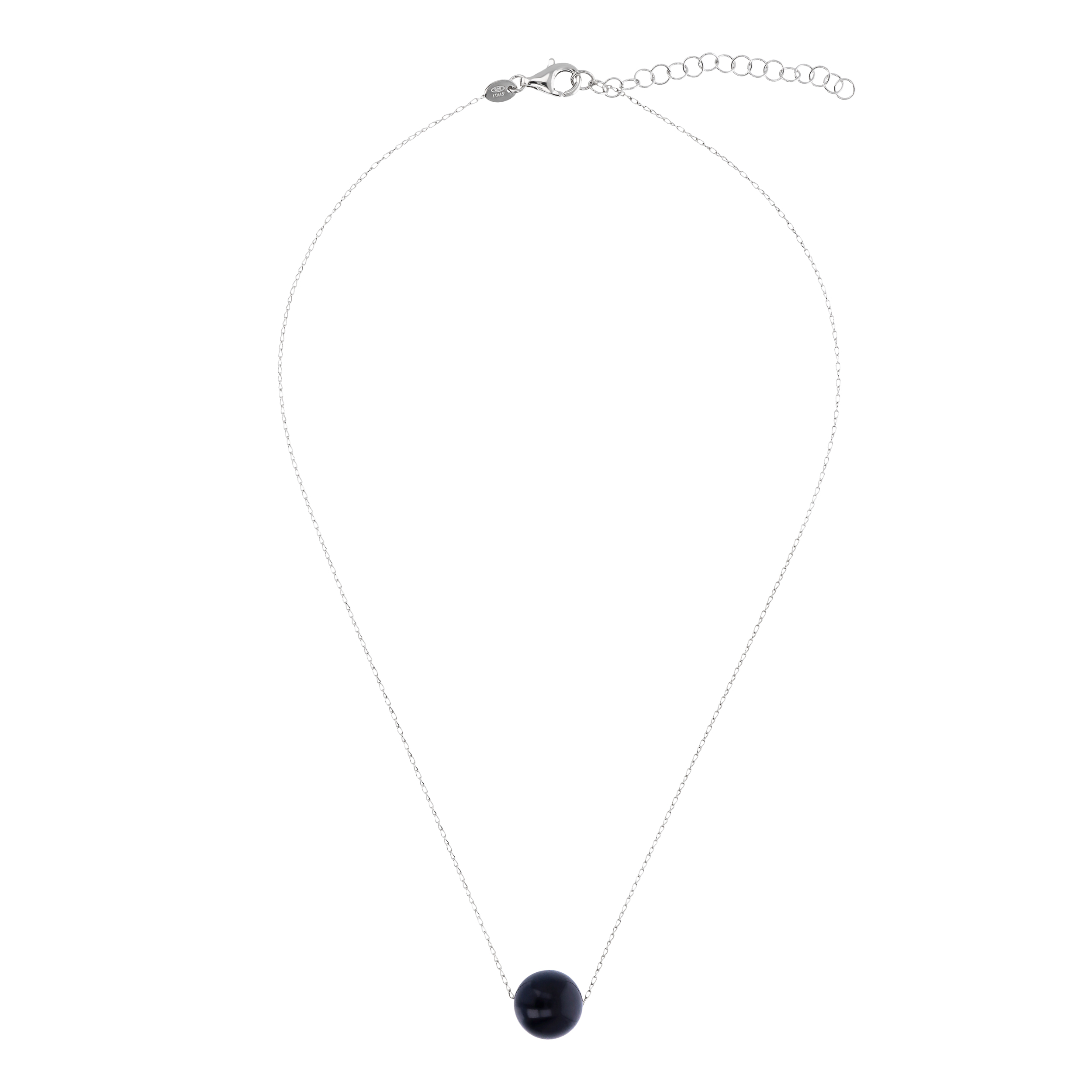 Collana Catena Ritorta e Pendente Sferico in Pietra Naturale Occhio di Tigre Blu in Argento 925 placcato Rodio