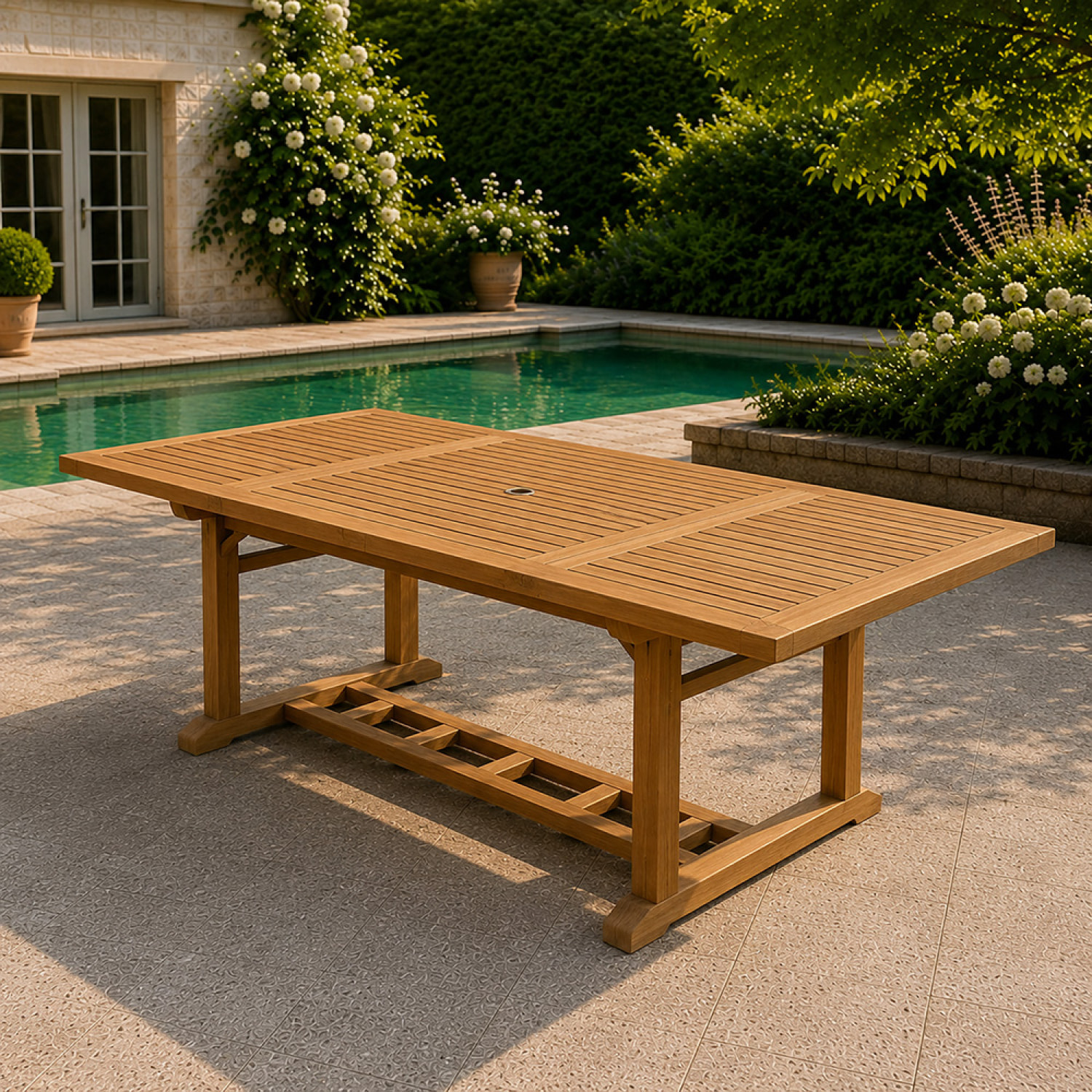 Table en teck rectangulaire extensible 170 cm
