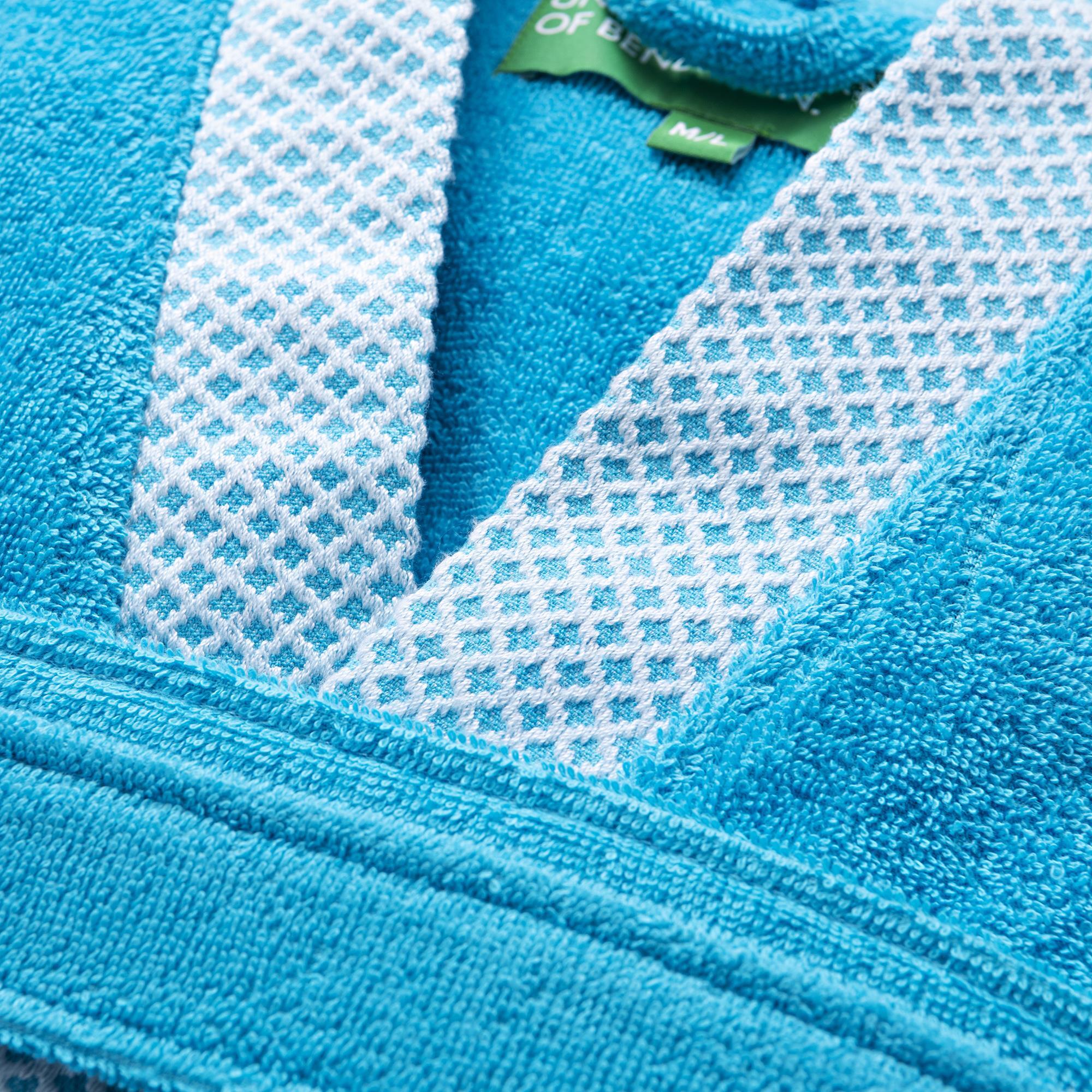 Albornoz 380gsm 100% algodón con ribete jacquard azul summer benetton