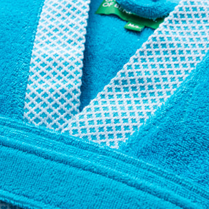 Albornoz 380gsm 100% algodón con ribete jacquard azul summer benetton