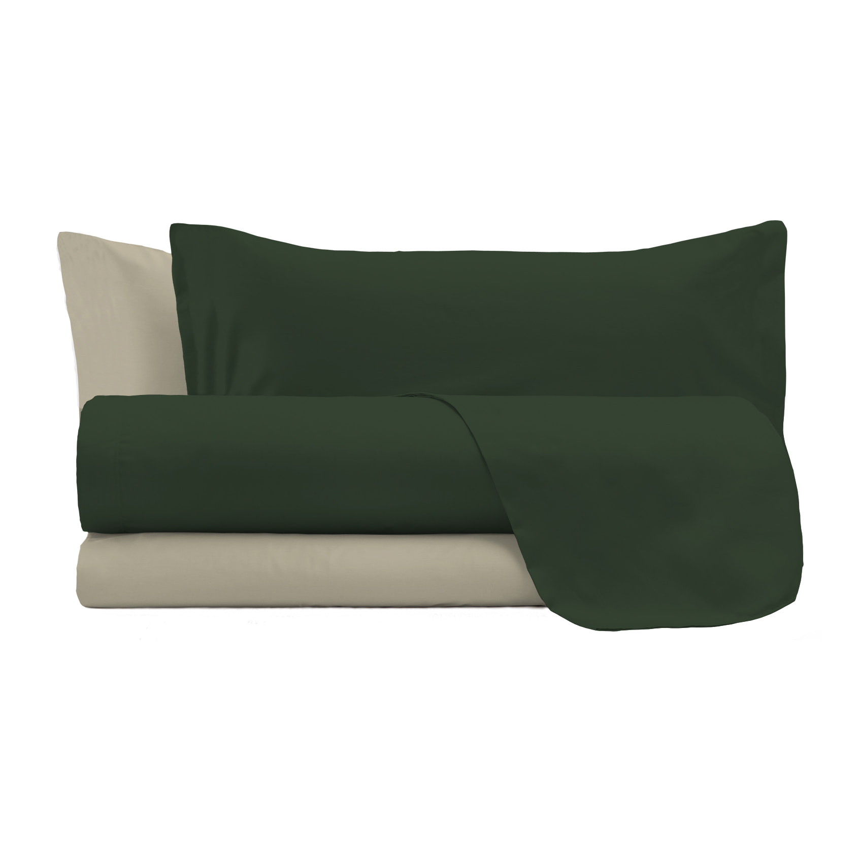 COMPLETO LETTO NATURAL COLOR, 100% Cotone, Made in Italy - VERDE OLIVA/TORTORA