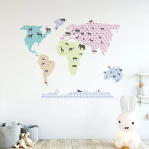 Sticker mural - Ambiance Sticker - CARTE DU MONDE + LES ANIMAUX À COLLER - Fond - 60x100cm