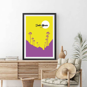 Affiche graphique santa monica californie Affiche sous cadre noir