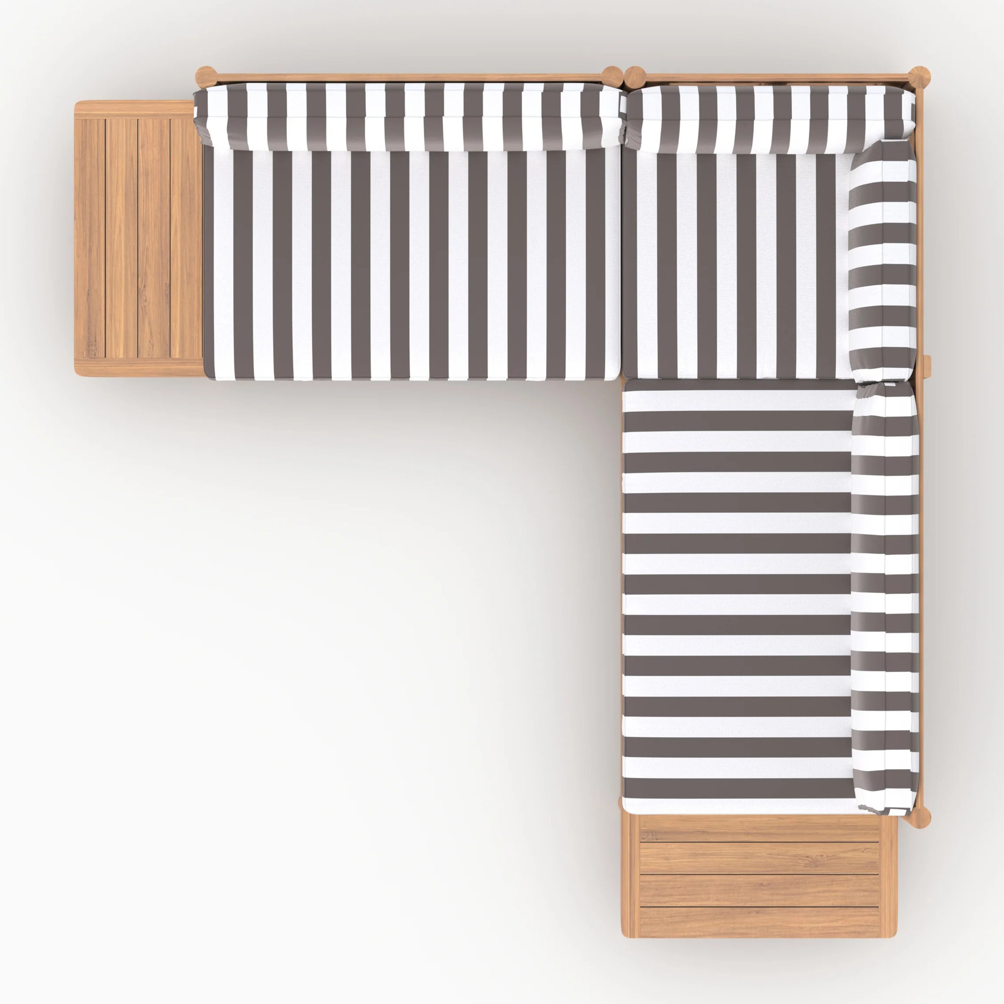 Salon de jardin 4 personnes en teck massif et tissu rayé gris - Nadila