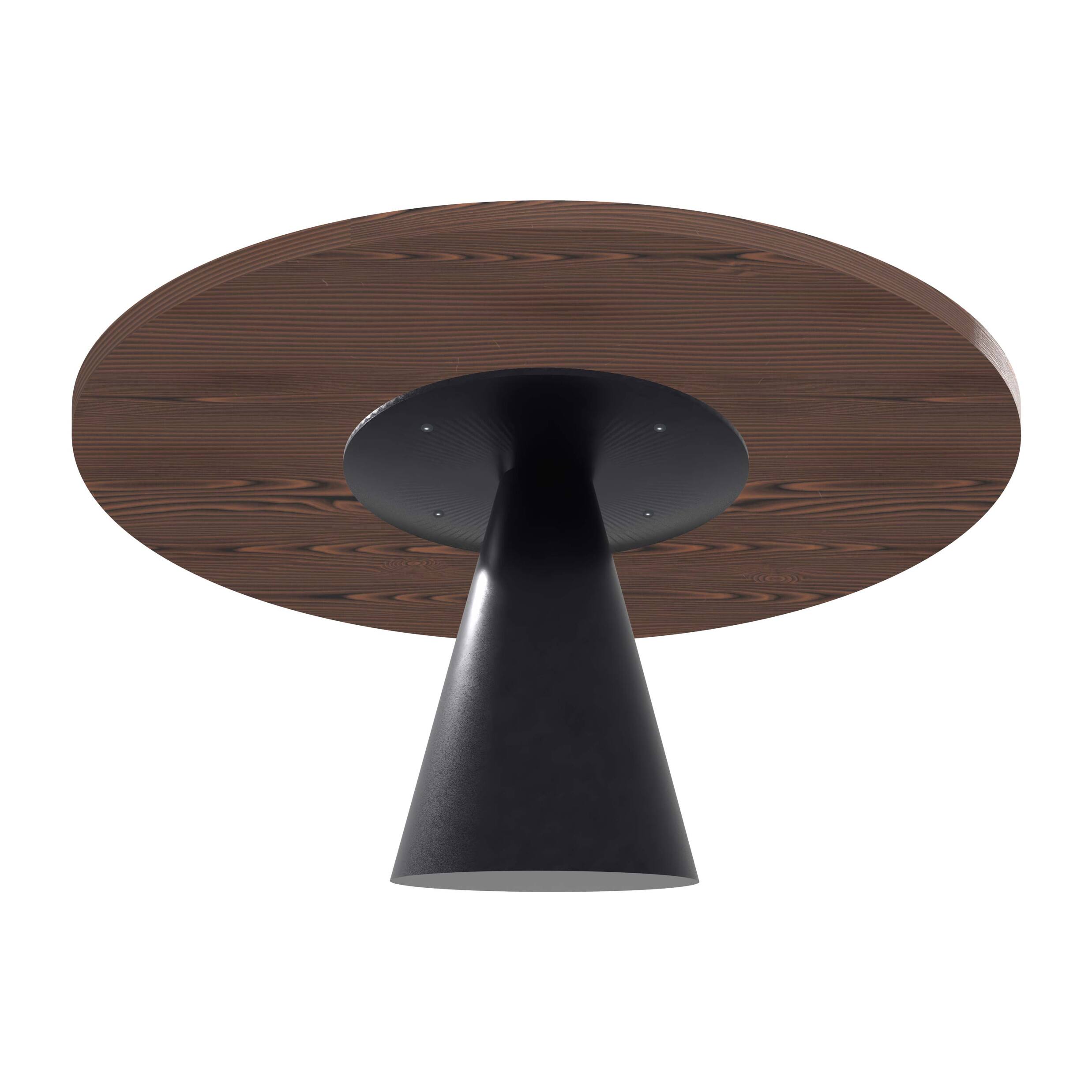 Artù Black - Tavolo da pranzo rotondo Ø 120 cm in legno laminato con base a cono in metallo, top legno scuro
