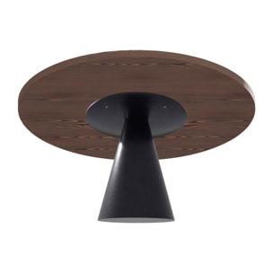 Artù Black - Tavolo da pranzo rotondo Ø 120 cm in legno laminato con base a cono in metallo, top legno scuro