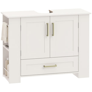 HOMCOM Mueble Bajo Lavabo, Mueble de Baño con Estantes en la Puerta, Portarrollos, Cajón, Compartimentos Abiertos, para Lavabo sin Pedestal, 80x30x62 cm, Blanco