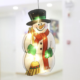 Decorazione natalizia adesiva in cristallo con luci LED Pupazzo di neve