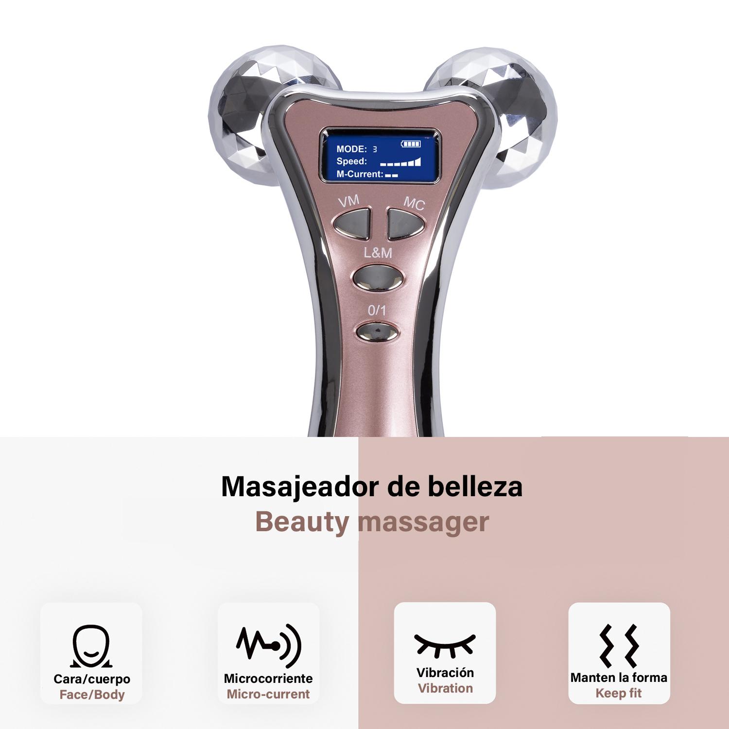 Masajeador facial y corporal. Funciones de vibración, microcorrientes y luz infrarroja. Masajea, libera tensiones y mejora tu piel.