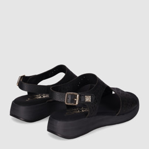 Sandalias de Piel - Negro - Tacón: 3 cm