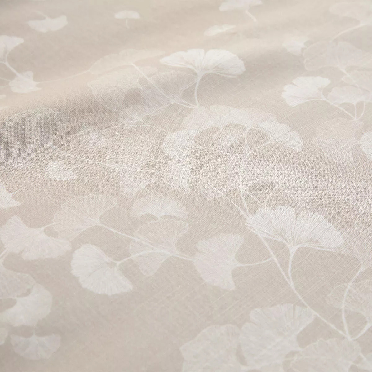 Housse de couette pur coton lavé imprimé beige Souffle de ginkos naturel