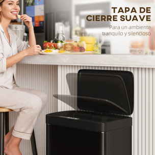 Cubo de Basura Cocina Automático 45 L, Papelera de Cocina de Metal con Sensor Infrarrojo, Cierre Suave, Cubo Interior Extraíble, Antihuellas, para Oficina, Hogar, Negro